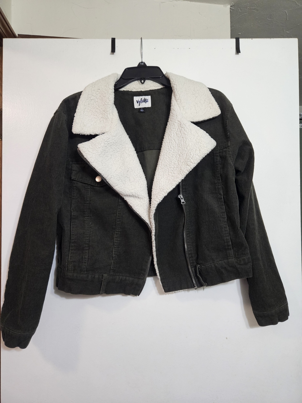 Dark Green Corduroy Jacket With Sherpa Collar